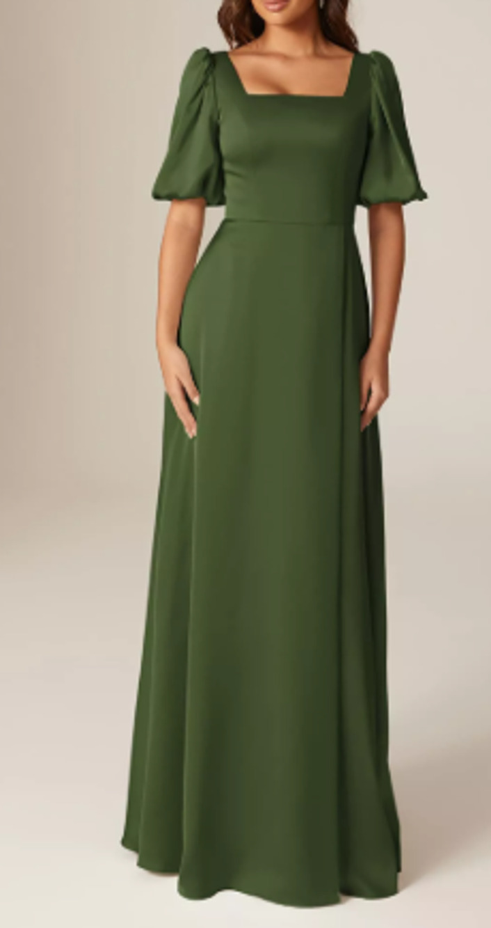 AW BRIDAL 12 L green olive Etta satin bridesmaid formal party maxi dress NEW 0B1